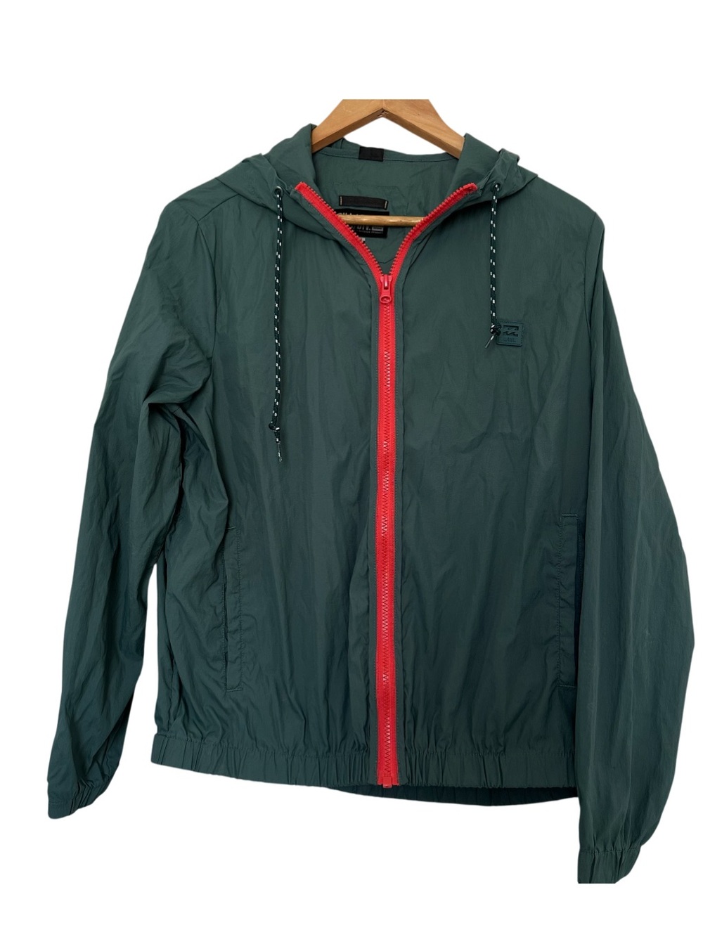 Billabong Dark Green Hooded Windbreaker with Red Zip size M
